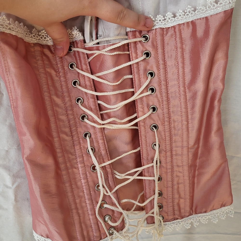 Pink satin sultry silky cute corset with bow